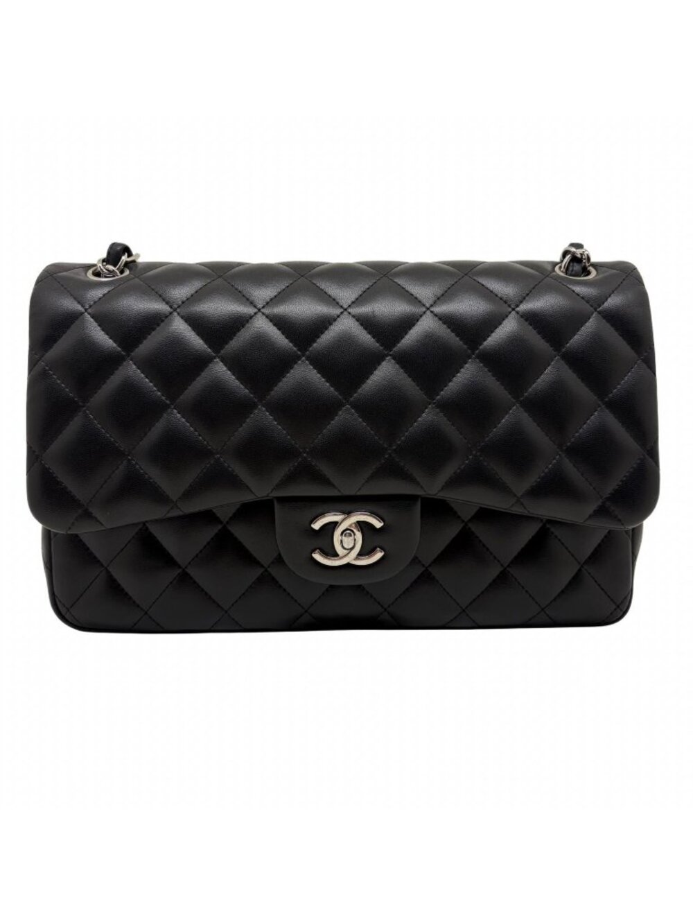 Chanel Maxi Quilted Double Flap 30 Chain Shoulder Black Silver Lambskin Bag